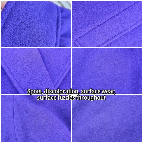 VTG Purple Pea Coat Wool Blend Double Breast Jacket Pockets Vintage USA Size 16 - Picture 6 of 12